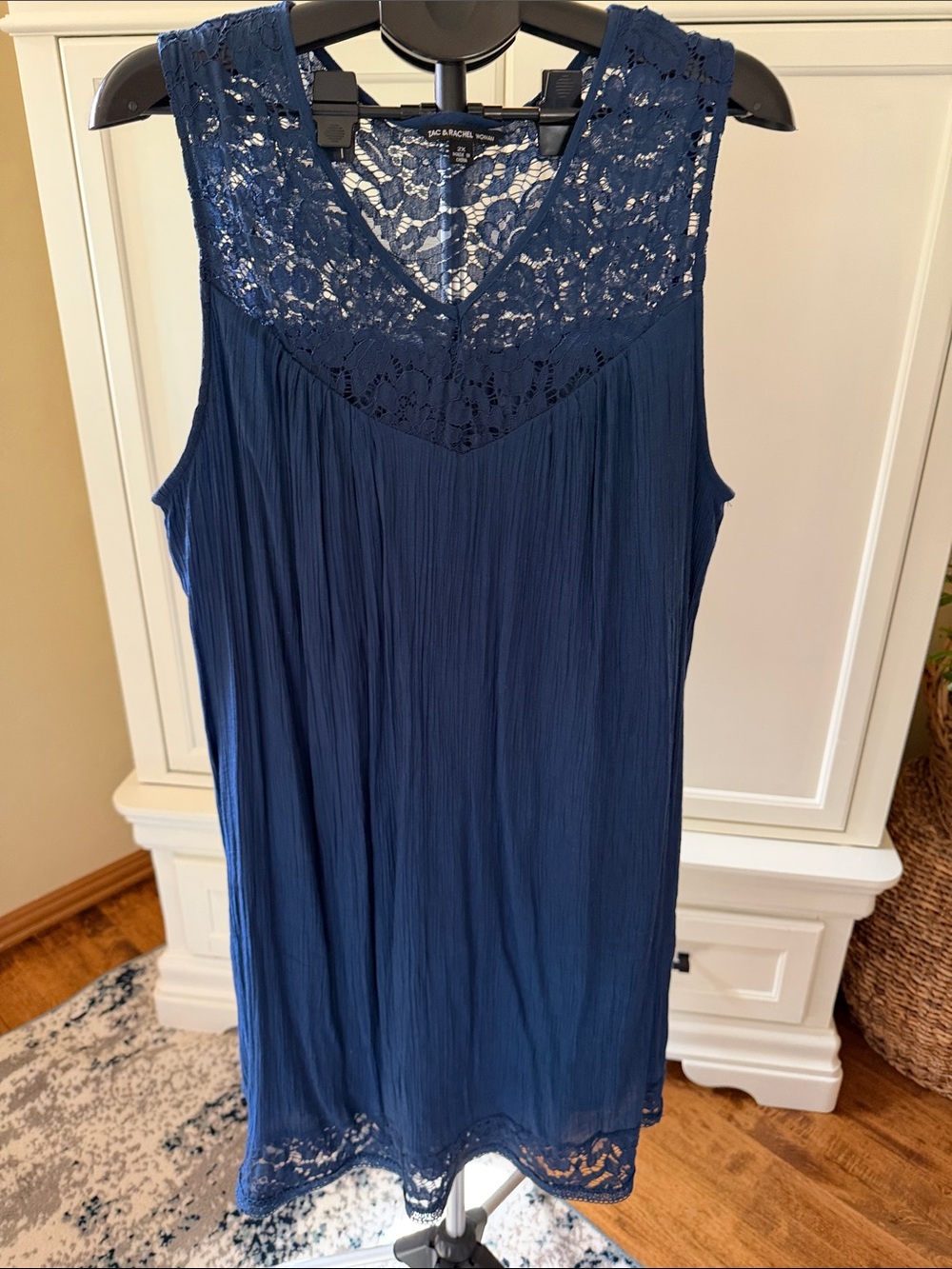 Sleeveless Navy Lace-Trim Dress (56)